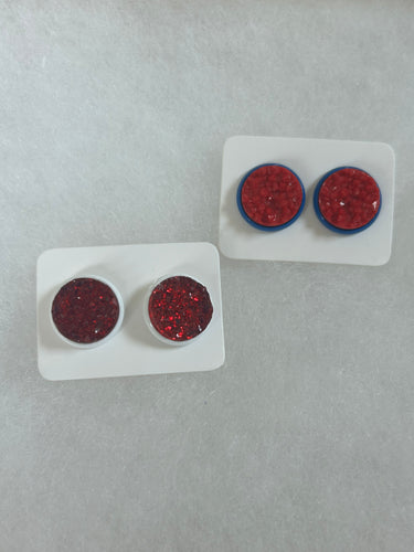 Red Druzy Studs