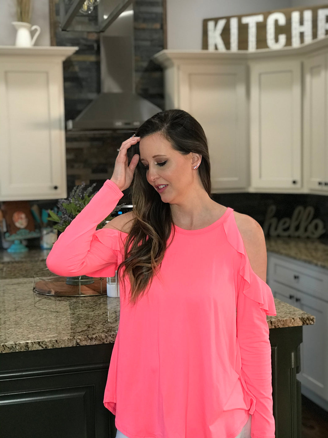 Neon fuchsia cold shoulder