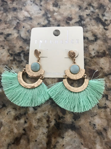 Mint Tassel Drop Earrings