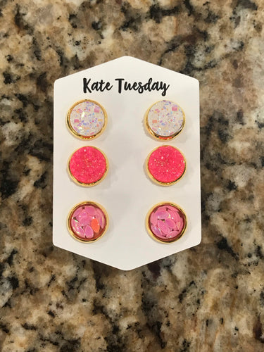 Hot pinks druzy earring set